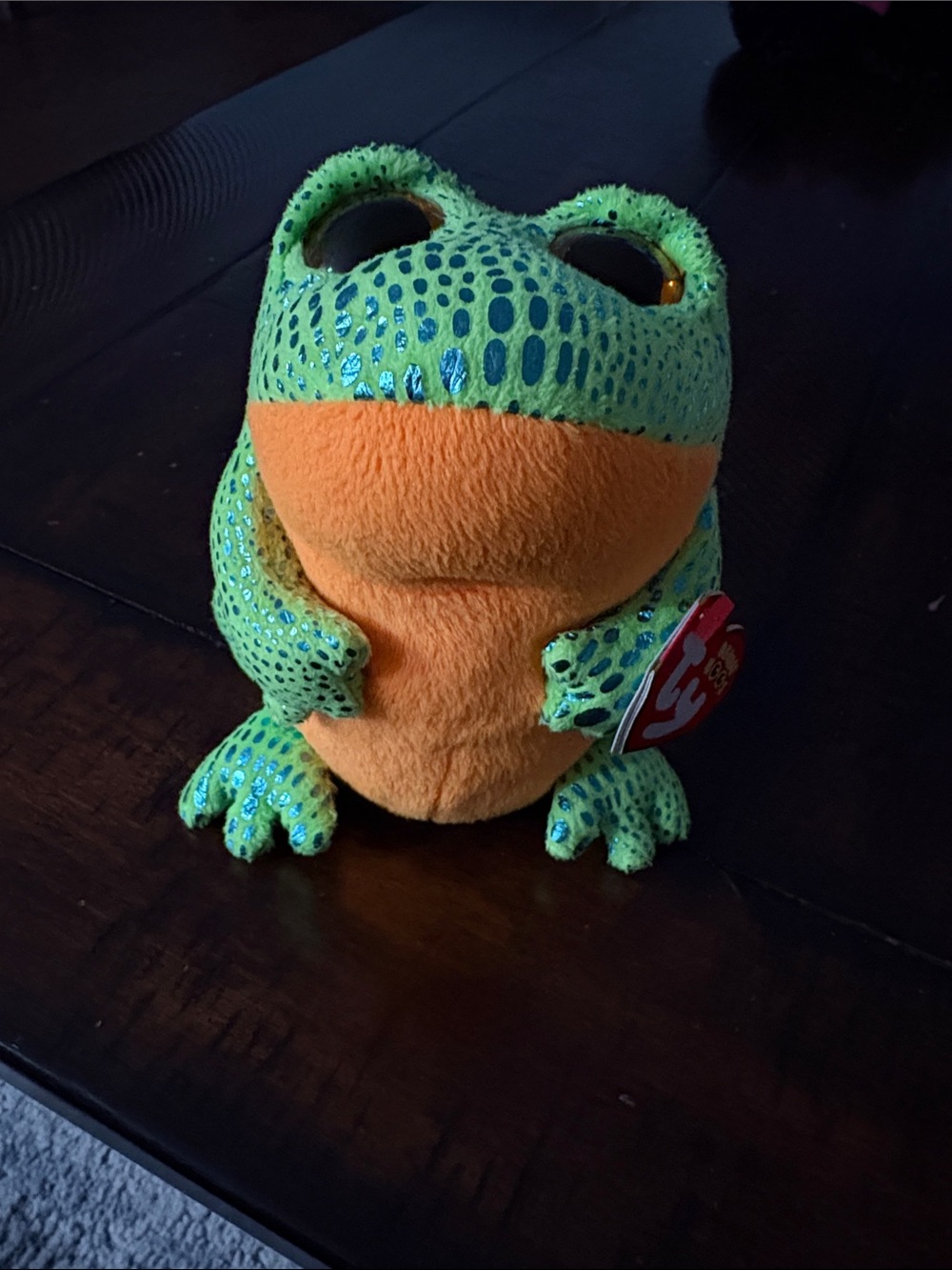 Ty Plush Frog in Green and Orange with Glitter Spots